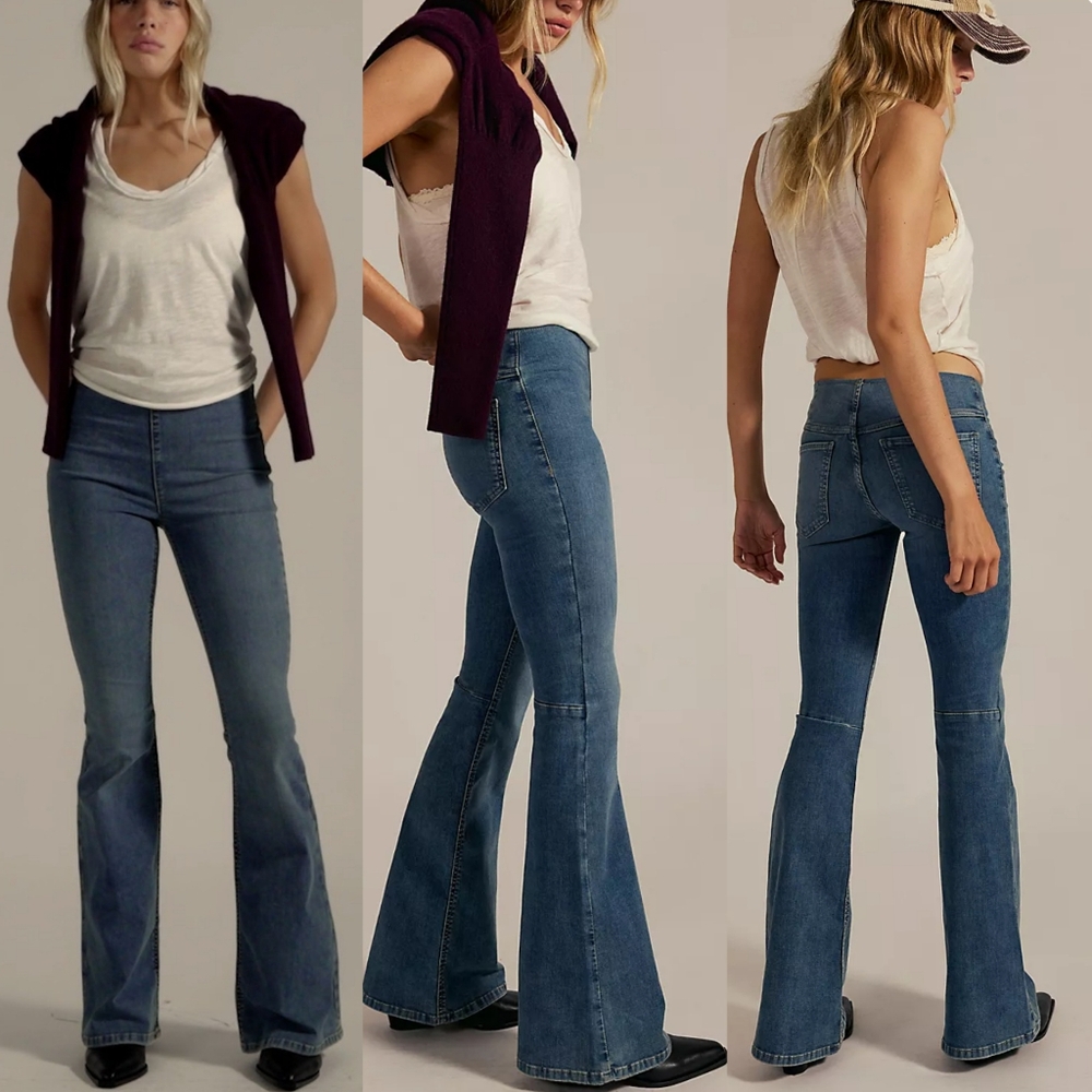 We The Free Penny Pull-On Flare Denim Jeans High Rise Retro Boho Festival Sz 31